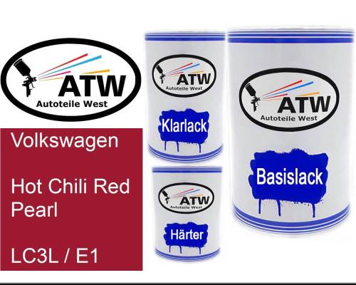 Volkswagen, Hot Chili Red Pearl, LC3L / E1: 500ml Lackdose + 500ml Klarlack + 250ml Härter - Set, von ATW Autoteile West.